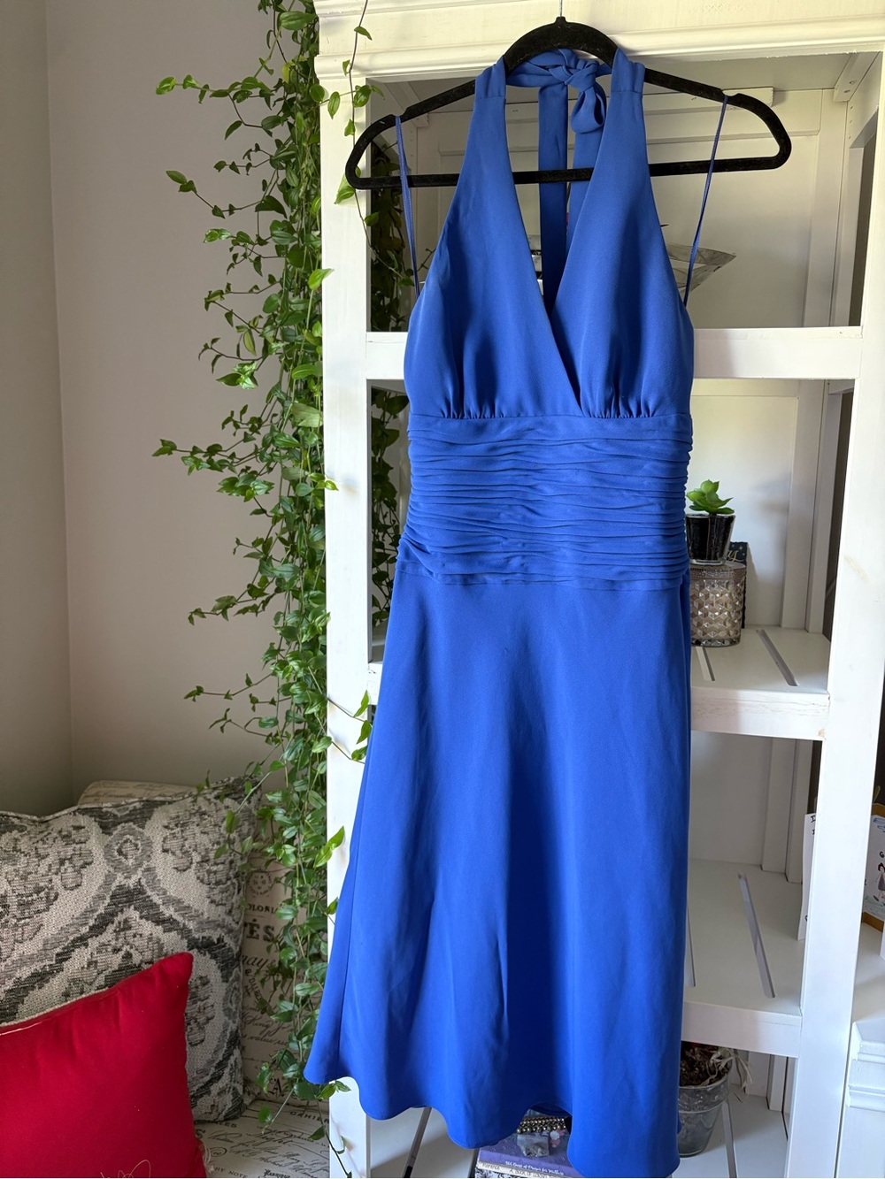 Jones New York Royal Blue Halter Backless Midi formal Dress